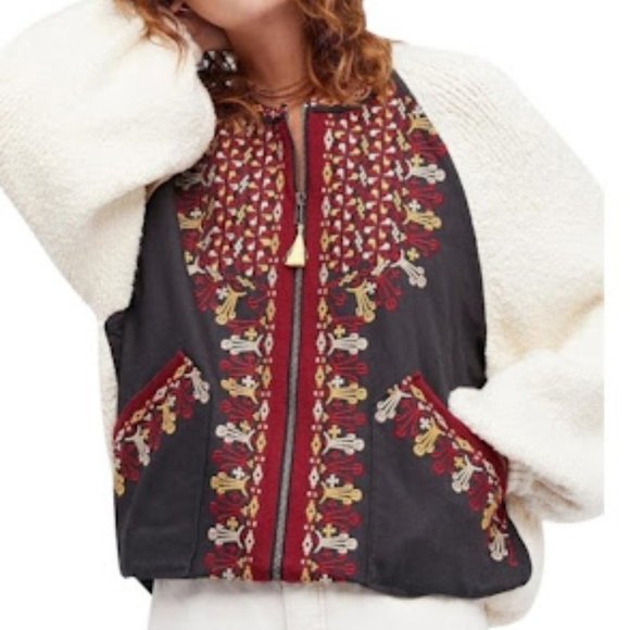 SOLD: Free People Aztec SW Boho Embroidered Two Faced Sold Out Online Oversized - Picture 2 of 16